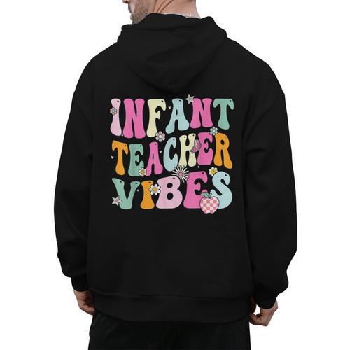 Retro Infant Teacher Vibes Women Daycare Teacher Men's Hoodie Back Print - teacherstshirts.com AU