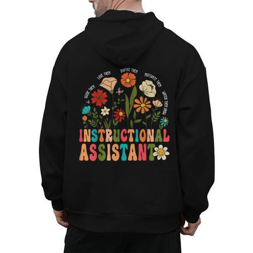Retro Instructional Assistant Wildflowers Teacher Aide Men's Hoodie Back Print - teacherstshirts.com DE
