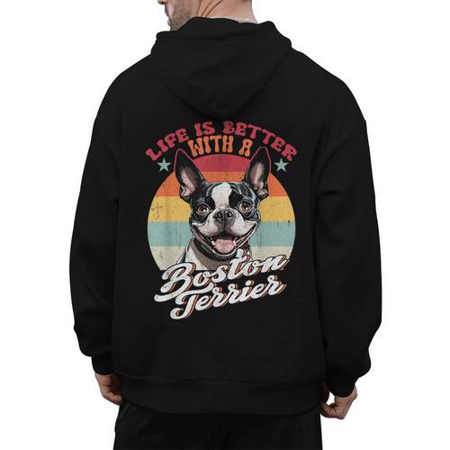 Retro Life Is Better With Boston Terrier Mom Dog Lover Men's Hoodie Back Print - Bostonterriersmerch.com