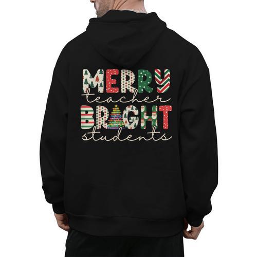 Retro Merry Teacher Bright Students Christmas Teacher Men's Hoodie Back Print - teacherstshirts.com UK
