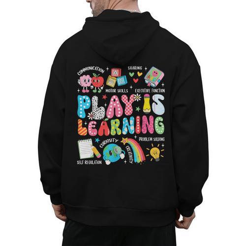 Retro Play Is Learning Kindergarten Teacher Team Women Men's Hoodie Back Print - teacherstshirts.com DE