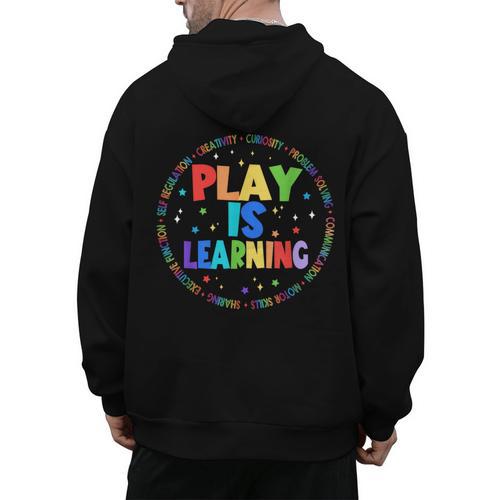Retro Play Is Learning Teacher Back To School Men's Hoodie Back Print - teacherstshirts.com AU