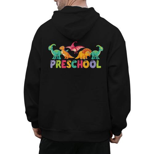 Retro Preschool Cute Dinosaur Preschool Teacher Kids Boys Men's Hoodie Back Print - teacherstshirts.com AU