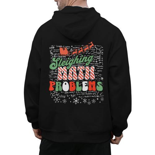 Retro Sleighing Math Problems Santa Math Teacher Christmas Men's Hoodie Back Print - teacherstshirts.com DE