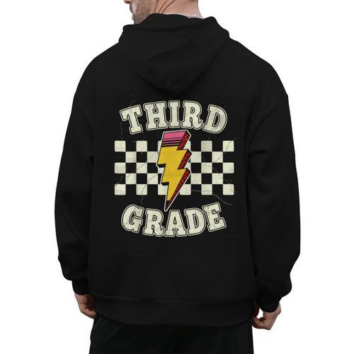Retro Third Grade Teacher Lightning Bolt Pencil Teacher Kids Men's Hoodie Back Print - teacherstshirts.com DE
