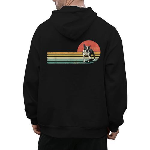 Retro Vintage Boston Terrier Dog Lover Boston Terrier Mom Men's Hoodie Back Print - Bostonterriersmerch.com