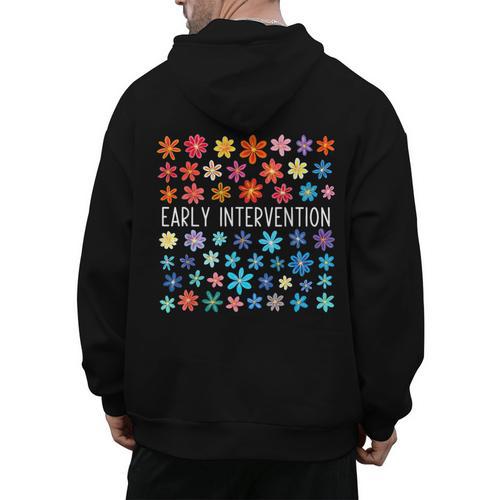 Retro Wildflower Early Intervention Teacher Interventionist Men's Hoodie Back Print - teacherstshirts.com UK