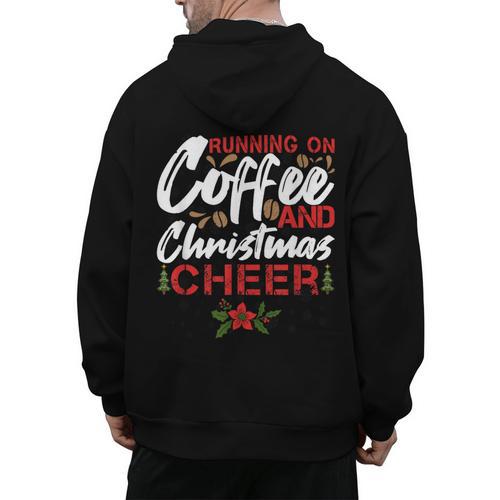 Running On Coffee And Christmas Cheer Lover Teacher For Men Women Kids Men's Hoodie Back Print - teacherstshirts.com