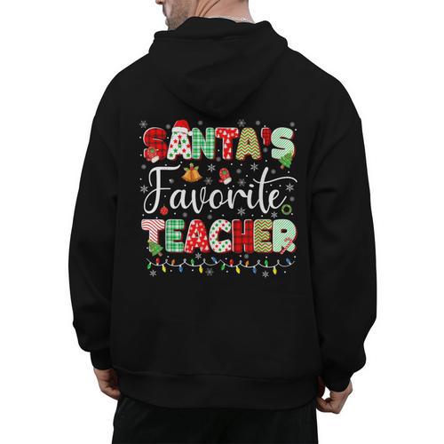 Santas Favorite Teacher Christmas Matching Xmas Men Women Men's Hoodie Back Print - teacherstshirts.com AU