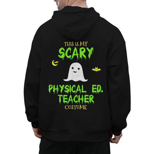 Scary Physical Education Ed Teacher Costume Halloween Easy Men's Hoodie Back Print - teacherstshirts.com DE