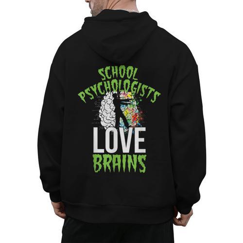 School Psychologists Love Brains Halloween Teacher Counselor Men's Hoodie Back Print - teacherstshirts.com AU