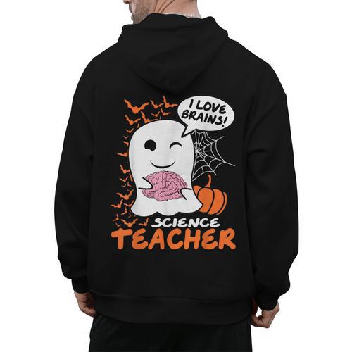 Science Teacher Cute Ghost Halloween Teacher Men Women Men's Hoodie Back Print - teacherstshirts.com UK
