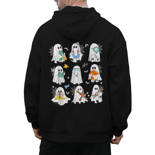 Science Teacher Ghost Laboratory Halloween Teacher Men's Hoodie Back Print - teacherstshirts.com