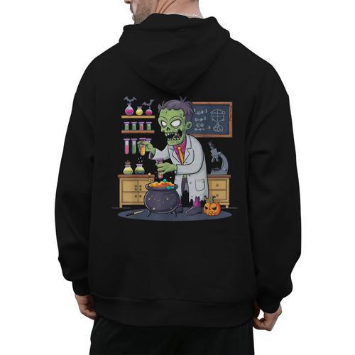 Science Teacher Halloween Shirt Zombie Chemistry Scientist Men's Hoodie Back Print - teacherstshirts.com