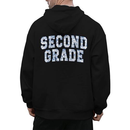 Second Grade Floral Blue Back To School 2nd Grade Teacher Men's Hoodie Back Print - teacherstshirts.com CA
