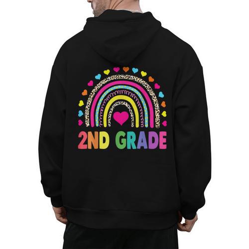 Second Grade Rainbow Girls Boys Teacher Team 2nd Grade Squad Men's Hoodie Back Print - teacherstshirts.com AU