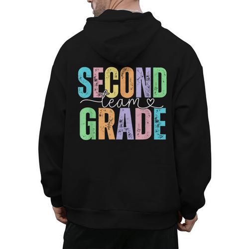 Second Grade Team Heart Teacher Student Back To School Girls Men's Hoodie Back Print - teacherstshirts.com