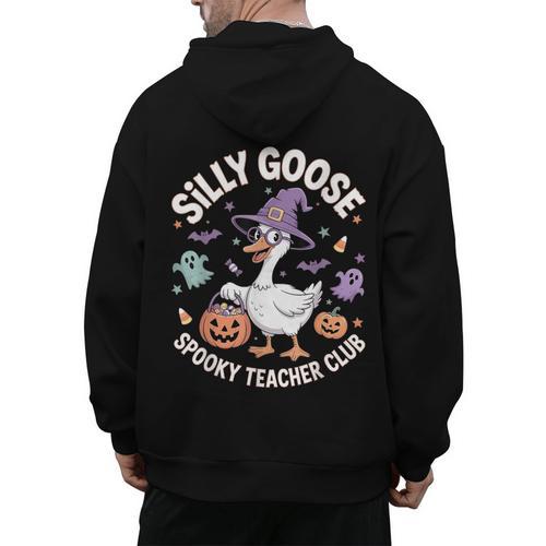 Silly Goose Spooky Teacher Club Halloween Witch Ghost Men's Hoodie Back Print - teacherstshirts.com UK