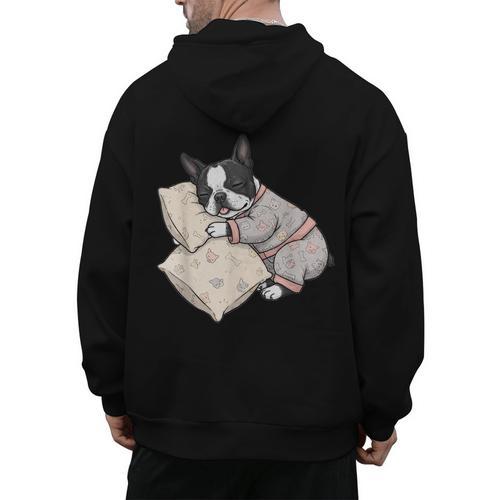 Sleepy Boston Terrier Pajama Men Women Kids Men's Hoodie Back Print - Bostonterriersmerch.com CA