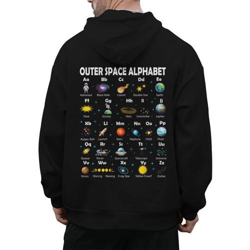 Space Alphabet Galaxy Astronaut Planets Student Teacher Men's Hoodie Back Print - teacherstshirts.com