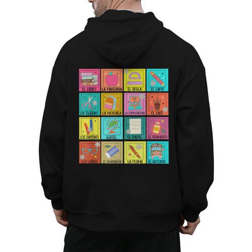 Spanish Teacher Back To School Maestra Dual Language Crew Men's Hoodie Back Print - teacherstshirts.com