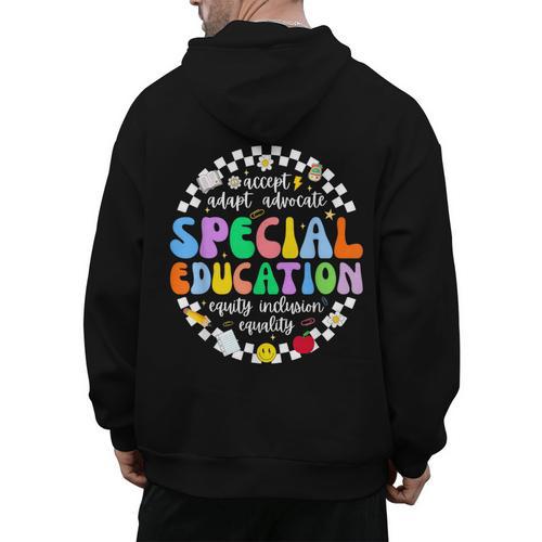 Special Education Teacher SPED Squad Team Kids Men Groovy Men's Hoodie Back Print - teacherstshirts.com UK