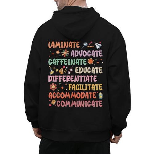 SPED Caffeinate Advocate Laminate Educate Teacher Facilitate For Men Women Men's Hoodie Back Print - teacherstshirts.com