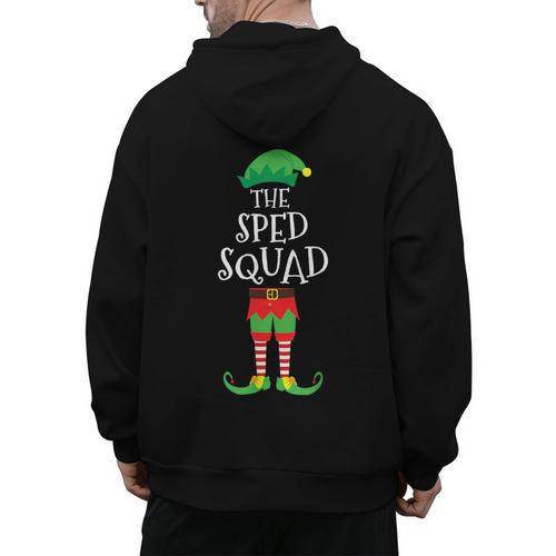 SPED Squad Elf Teacher Matching Christmas Party Pajama Men's Hoodie Back Print - teacherstshirts.com AU