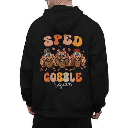Sped Teacher Gobble Squad Thanksgiving Special Education Men's Hoodie Back Print - teacherstshirts.com
