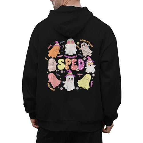SPED Teacher Halloween Spooky Special Education Team Men Women Kids Men's Hoodie Back Print - teacherstshirts.com