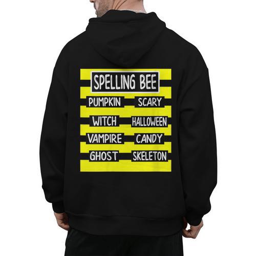 Spelling Bee Pun Halloween Costume For Teachers Men's Hoodie Back Print - teacherstshirts.com AU