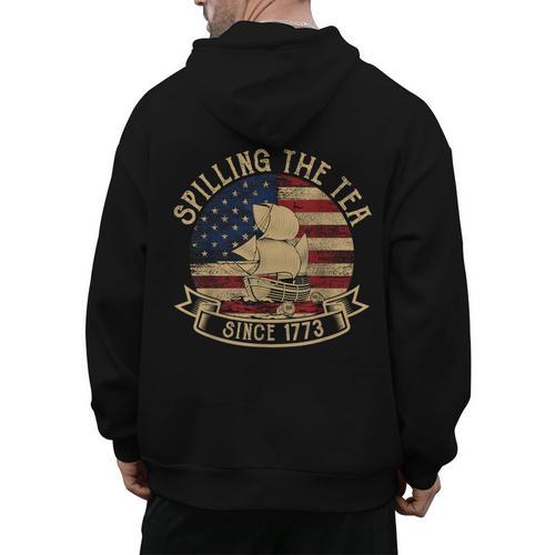Spilling The Tea Since 1773 American History Teacher Vintage Men's Hoodie Back Print - teacherstshirts.com AU