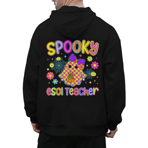 Spooky ESOL Teacher Halloween ESOL Teaching Coquette Men's Hoodie Back Print - teacherstshirts.com AU