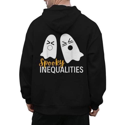 Spooky Ghost Inequalities Halloween Math Teacher Men's Hoodie Back Print - teacherstshirts.com