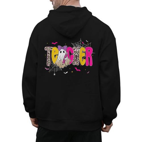 Spooky Halloween Teacher Para Counselor SPED Preppy Boo Kids Men's Hoodie Back Print - teacherstshirts.com