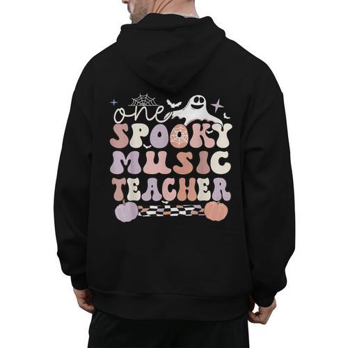 Spooky Music Teacher Halloween Music Teaching Men Women Men's Hoodie Back Print - teacherstshirts.com UK