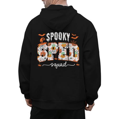 Spooky SPED Squad Special Education Teacher Halloween Ghost Men's Hoodie Back Print - teacherstshirts.com DE
