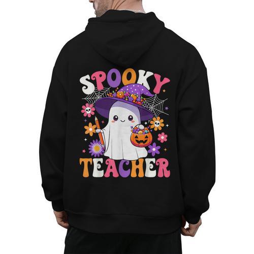 Spooky Teacher Halloween Cute Halloween Teacher Ghost Men's Hoodie Back Print - teacherstshirts.com AU