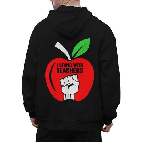 I Stand With Teachers Tshirt Men's Hoodie Back Print - teacherstshirts.com UK