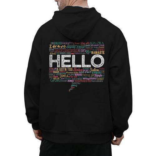 Start With Hello Different World Language Learning Teacher Men's Hoodie Back Print - teacherstshirts.com AU