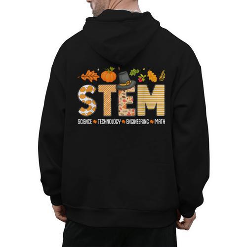 STEM Teacher Thanksgiving Grateful Educator Science Class Men's Hoodie Back Print - teacherstshirts.com