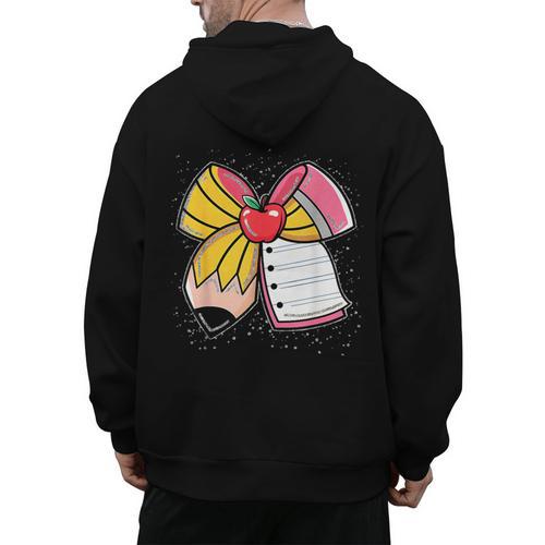 Student Teacher Coquette Bow Pencil Back To School First Day Men's Hoodie Back Print - teacherstshirts.com