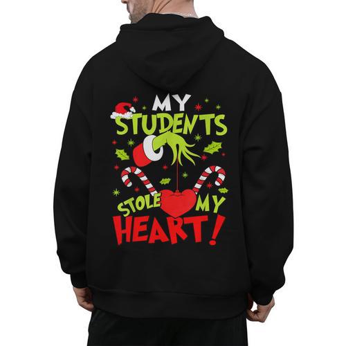 My Students Stole My Heart Teacher Holiday Merry Christmas Men's Hoodie Back Print - teacherstshirts.com UK