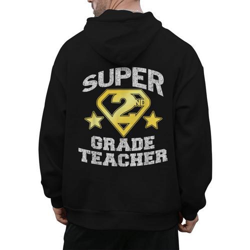 Super 2nd Grade Teacher Hero Men's Hoodie Back Print - teacherstshirts.com CA