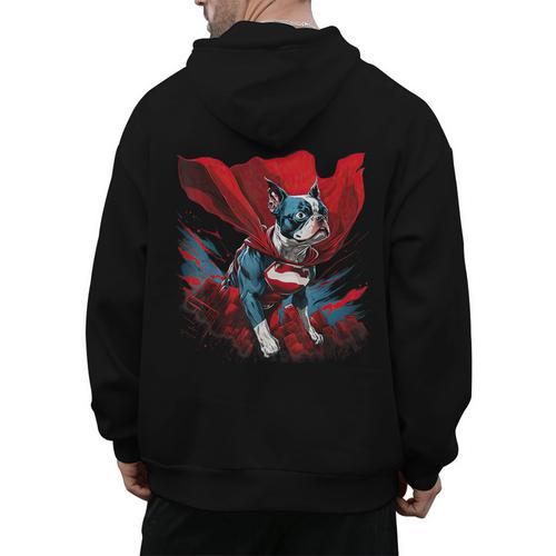 Super Power Superhero Boston Terrier Dog For Men Women Kids Men's Hoodie Back Print - Bostonterriersmerch.com