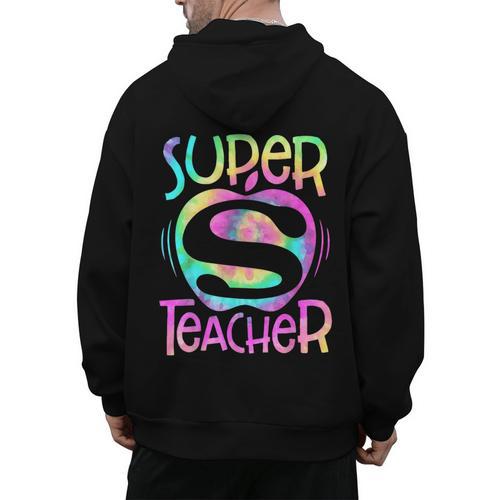 Super Teacher Back To School Apple Tie Dye First Day Men's Hoodie Back Print - teacherstshirts.com