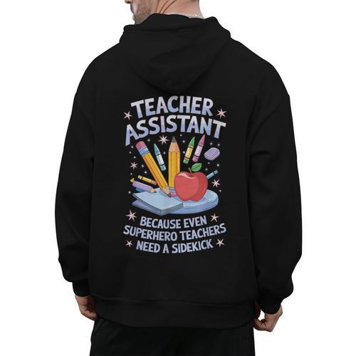 Superhero Sidekick Teaching Teach School Teacher Assistant Men's Hoodie Back Print - teacherstshirts.com AU