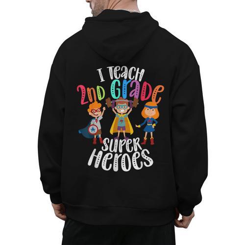 I Teach 2nd Grade Superheroes Back To School Teacher Men Women Girls Kids Men's Hoodie Back Print - teacherstshirts.com AU