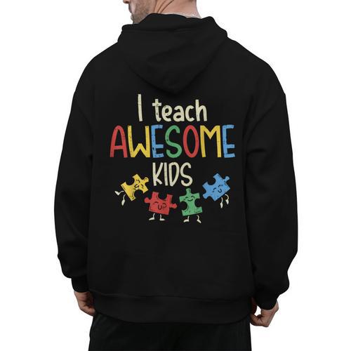 I Teach Awesome Kids Shirt Autism Special Education Teacher Men's Hoodie Back Print - teacherstshirts.com UK