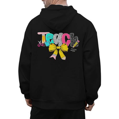 Teach Coquette Bow Teacher Back To School Happy First Day Men's Hoodie Back Print - teacherstshirts.com